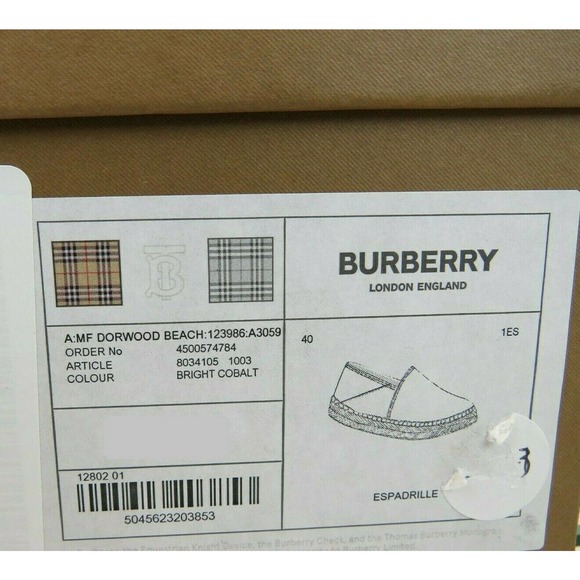 BURBERRY BEACH DORWOOD CANVAS MULTI MONOGRAM PRINT ESPADRILLE FLATS 39.5 US 6.5 - Picture 9 of 9
